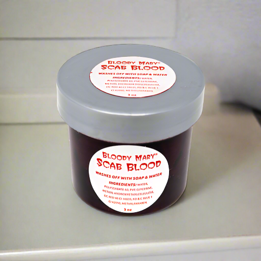 bloody mary special effects scab blood. washes off with soap and water. vegan, cruelty free, non-toxic, made in the USA.