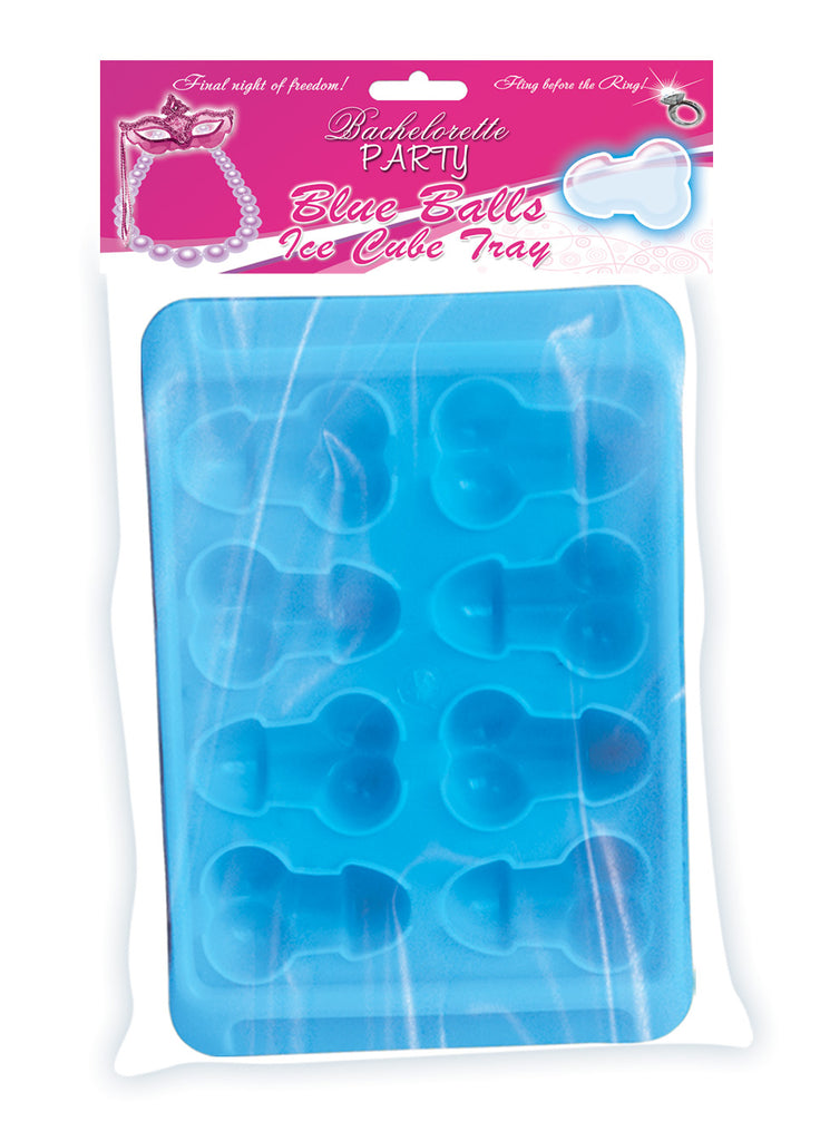 Bachelorette Party Blue Balls, blue, plastic Ice Cube Tray comes 2 to a pack and makes a total of 16 penis with balls ice cubes. Perfect for Bachelorette parties, Hens night, and adult theme parties.