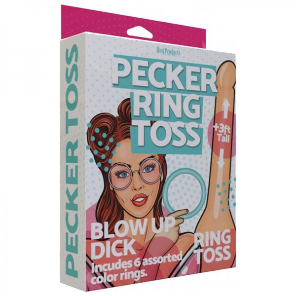 Bachelorette Pecker ring toss game. Inflatable party decorations. 3ft. inflatable penis with 6 assorted colored rings. Bachelorette party game.