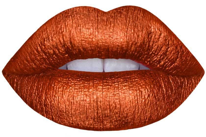 Set of women's lips wearing Copper lipstick by Bloody Mary. Made in the USA.