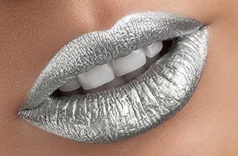 women's lips with mouth slightly parted wearing Shiny metallic chrome lipstick by Bloody Mary.