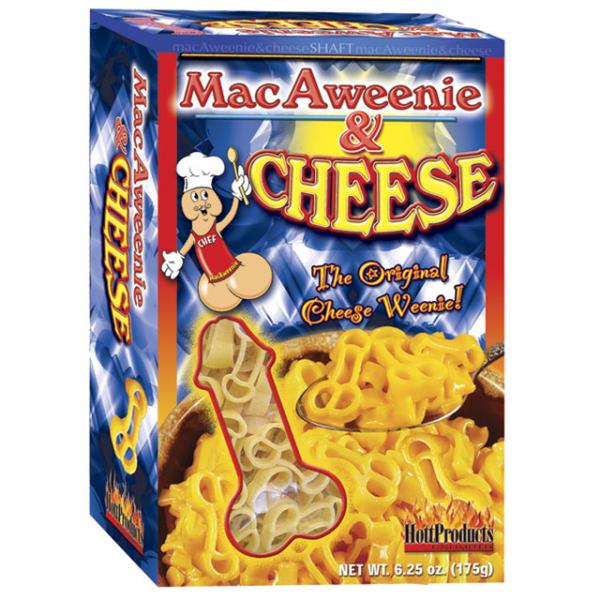 MacAweenie and Cheese is the Original Cheese Weenie. Pasta shaped like little peckers and balls with real Kraft Cheese! Serves 4. 