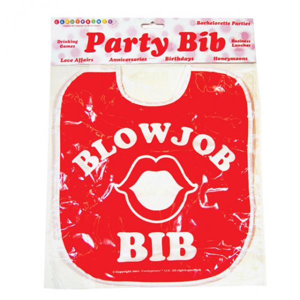 Red and White Adult Party Bib. Adult Party Favor, Blow Job Bib Print with open mouth pictured on front. Great for adult birthdays, gag gifts, anniversaries, honeymoons, drinking games, bachelor or bachelorette parties. 