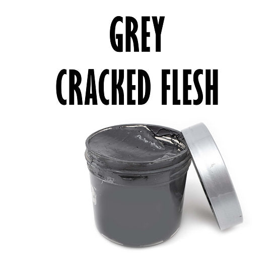 wicked fresh wound fx makeup by Bloody Mary. Grey cracked flesh paste, medium/dark tone.