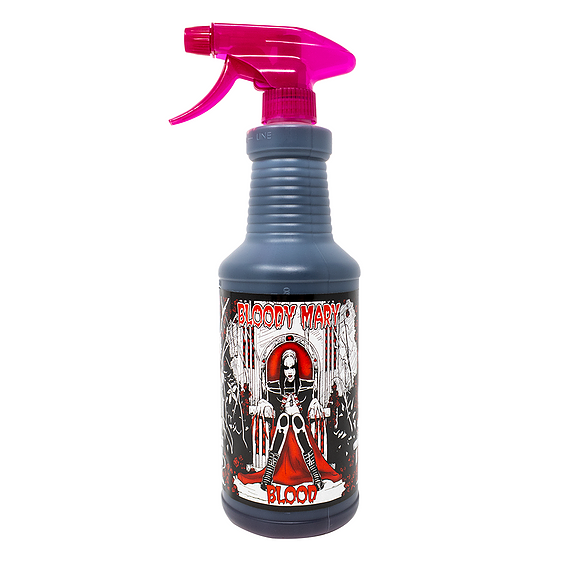 32 ounce spray bottle of Bloody Mary fake blood. Made in the USA. Non-toxic, food grade and FDA-approved. Washes off with soap and water. Will Not stain! 