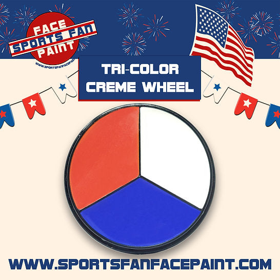 Red, white, and blue creme face and body paint. Costume makeup. Sportsfan paint. Face paint